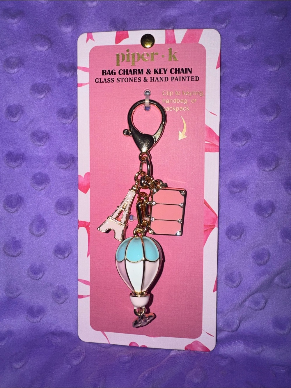 ✈️pipers·k Hot Air Balloon Bag Charm in Pink & Light Blue ✈️